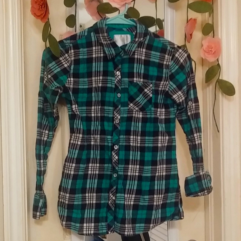 Teal plaid button-up